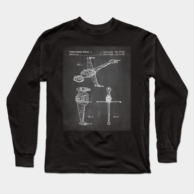 Sci-Fi Movies Patent - Science Fiction Fan Space Ship Art Art - Black Chalkboard Long Sleeve T-Shirt by patentpress